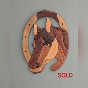 10 X 15" Hand Crafted Carved Wood Horse Wall Plaque Art Sign Intarsia Multi Tone